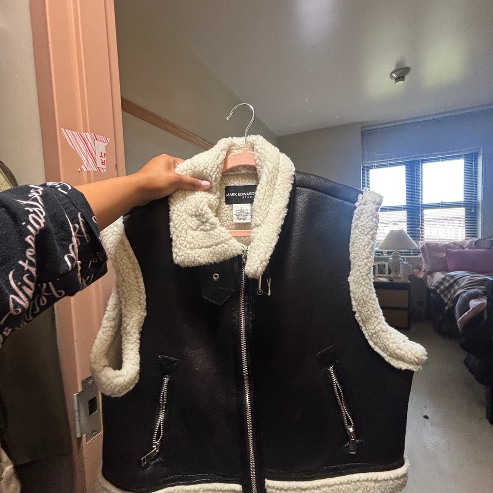 Black and Cream Sherpa-Lined Vest